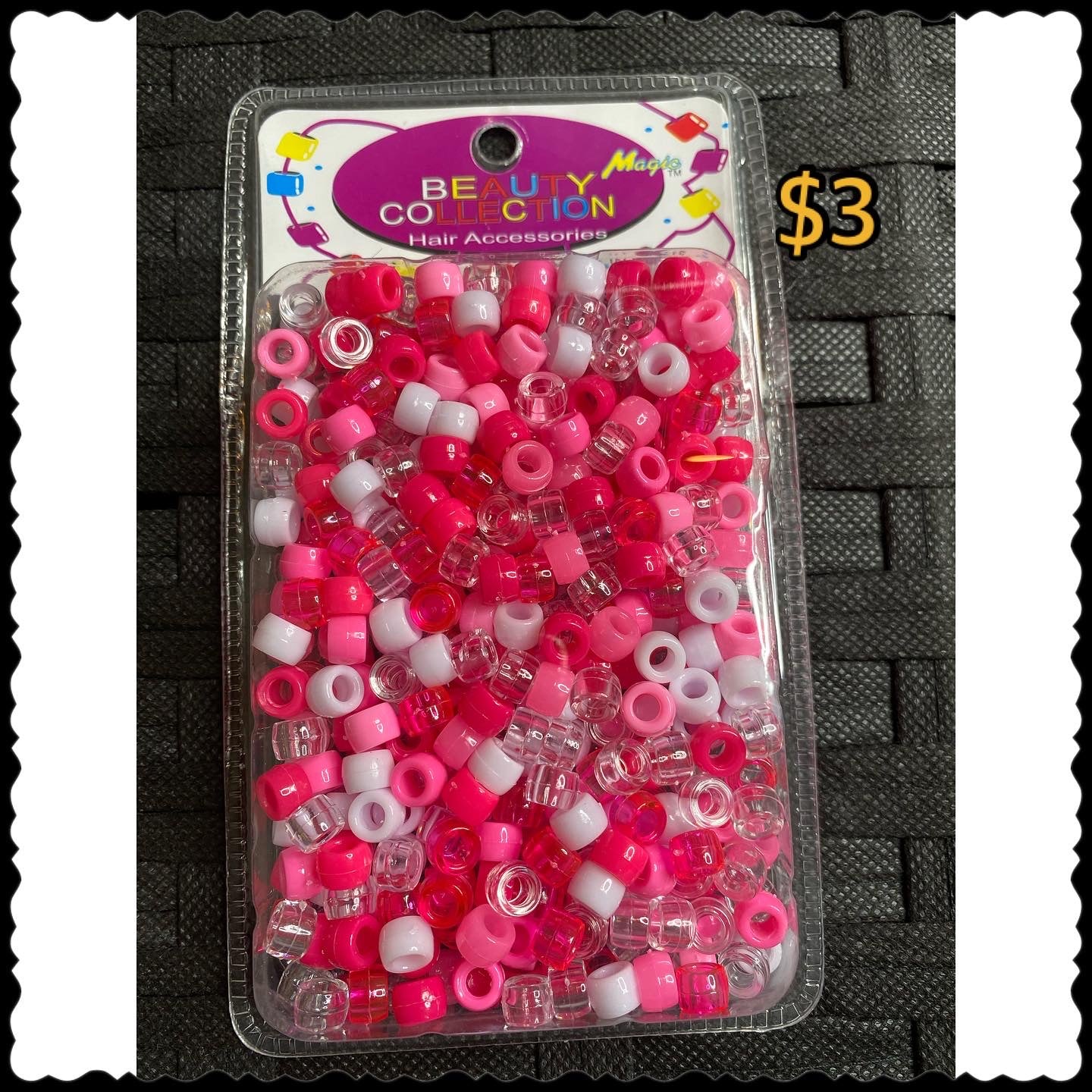 Pink, Red, White, Clear Mix Hair Beads with Iridescent sheen for