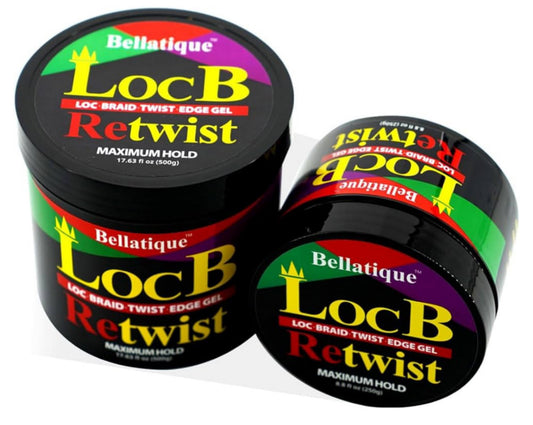 Bellatique Loc B Retwist Loc, Braid, Twist, Edge Gel for Natural, Relaxed, Dry, Dull, & Brittle Hair (17.63 oz) - No Flaking, No Whitening, Fast Drying, High Shine, Maximum Hold - Last Up to 48 Hrs